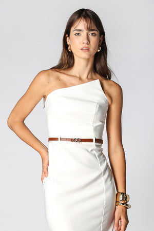 Vestido con escote asimétrico - BLANCO ROJO