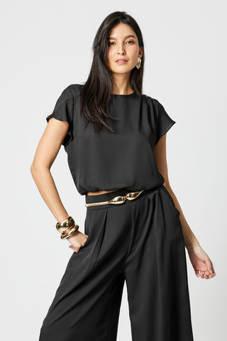 Blusa Balonê Com Pregas - PRETO