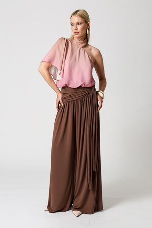 Blusa Estampada Balonê Ombro Único - AREIA 6092