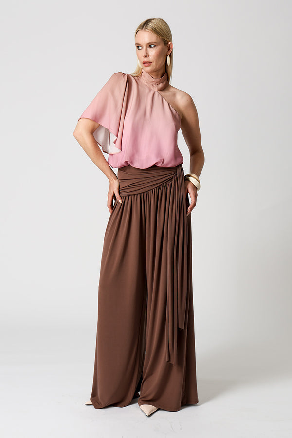 Blusa Estampada Balonê Ombro Único - AREIA 6092