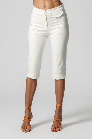 Pantalones Capri con Solapa - BLANCO ROJO