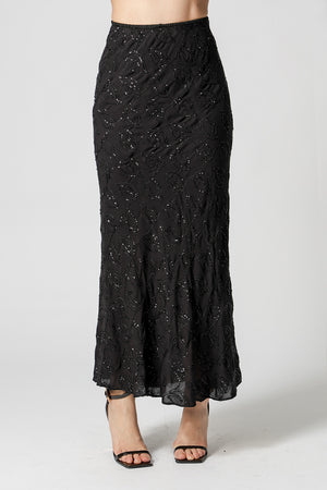 Saia Midi Sereia Paetê Folhas - PRETO 90168