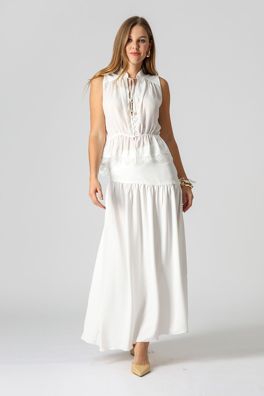 Blusa Bata Com Renda e Amarração - OFF WHITE