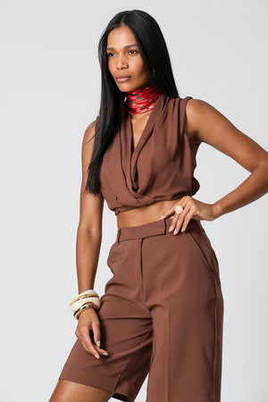 Blusa Cropped Transpassada - TABACO