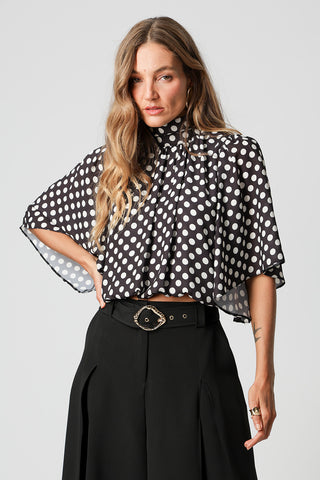 Blusa Balonê Com Gola Alta - PRETO 7204