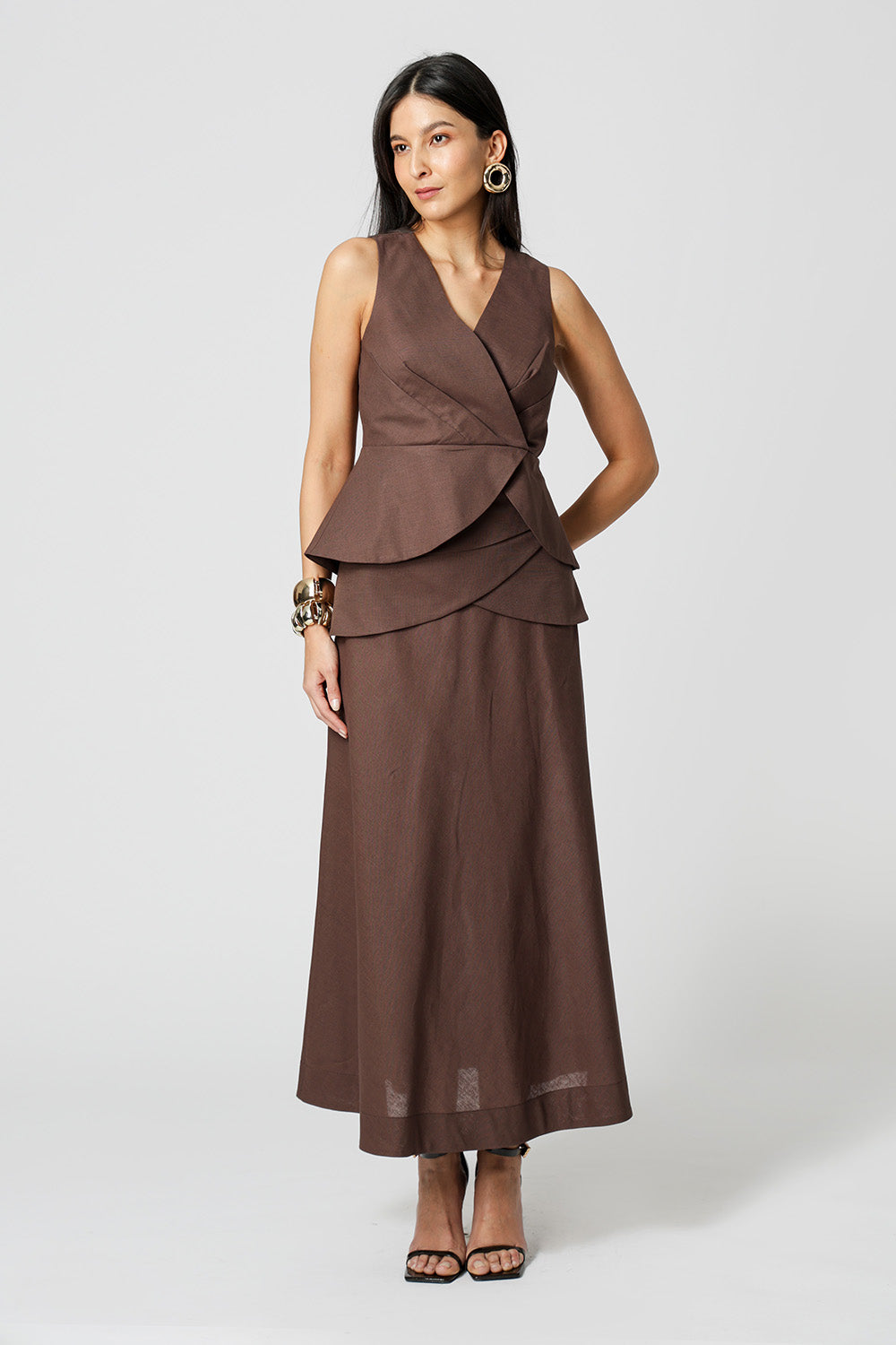 Blusa Transpassada Com Pala Assimétrica - CAFE