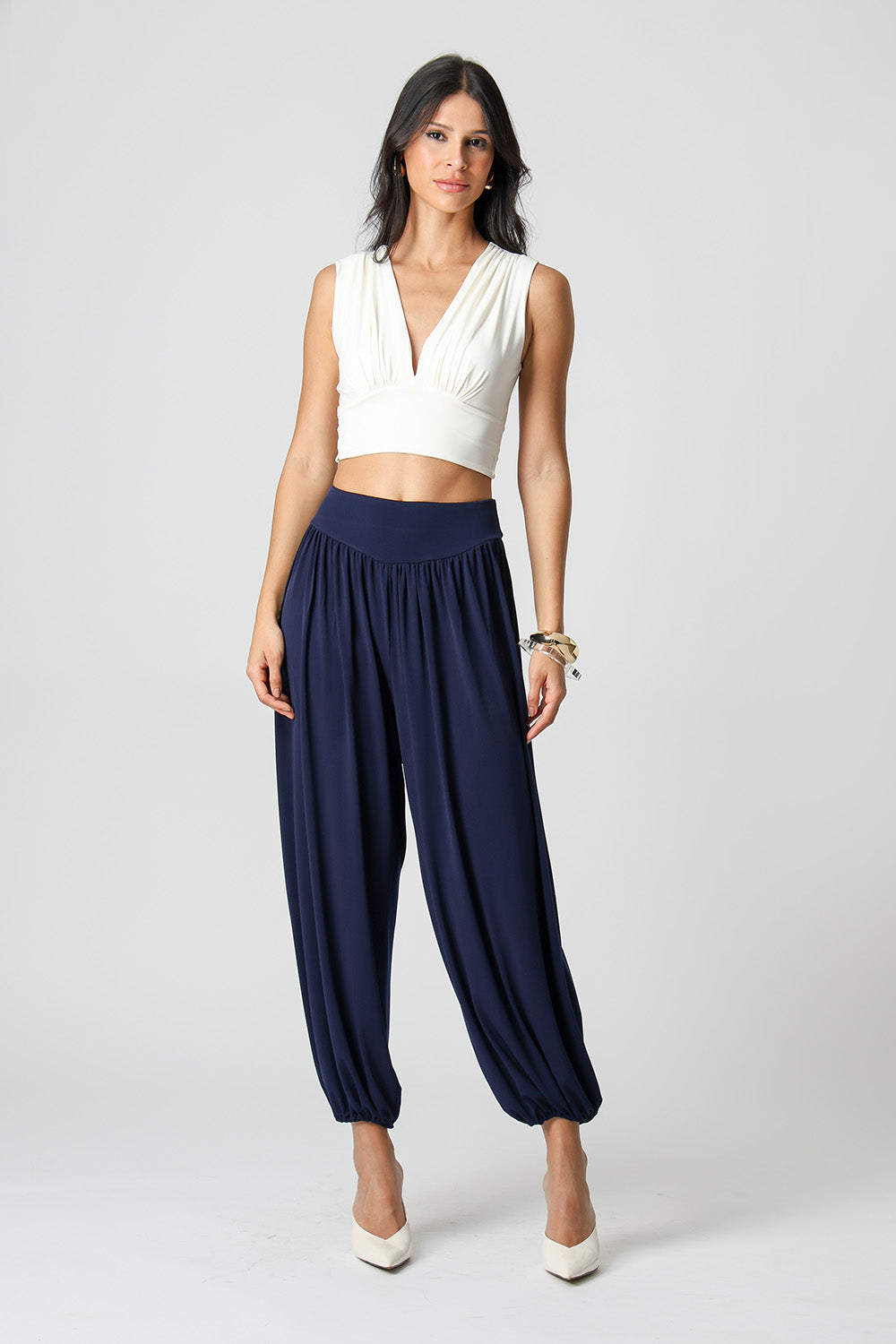 Blusa Cropped Decote V - OFF WHITE