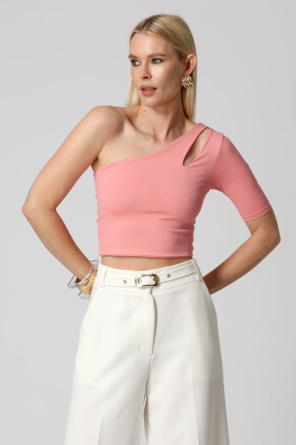 Blusa Ombro Único Vazado - ROSA CLARO