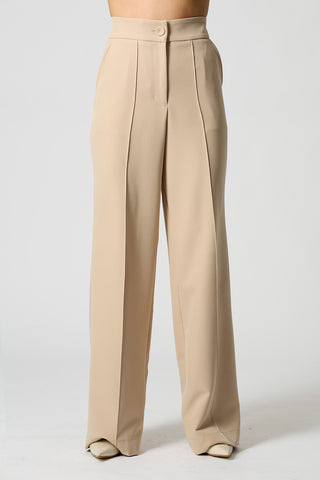 Calça Pantalona Com Vinco - AREIA