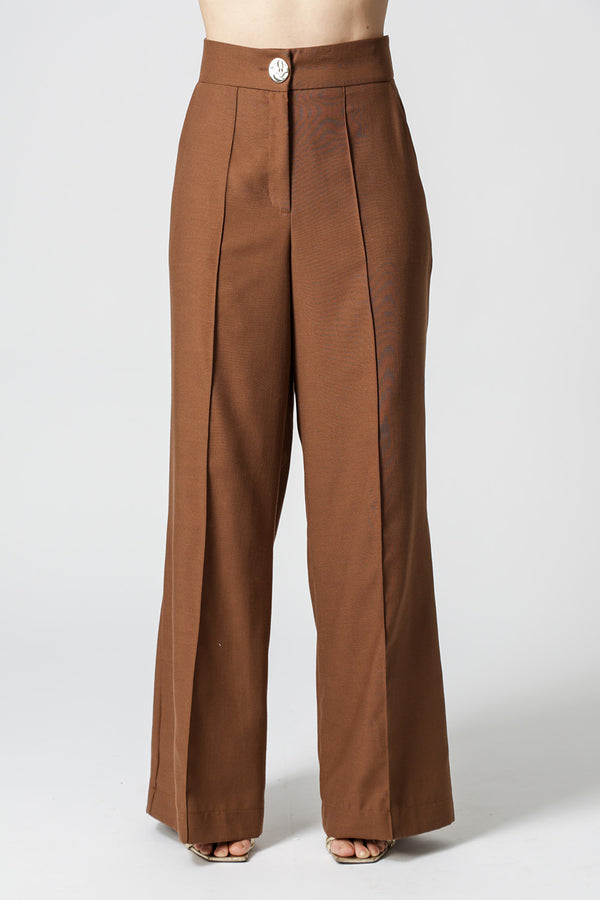 Calça Pantalona Poli Linho - CHOCOLATE