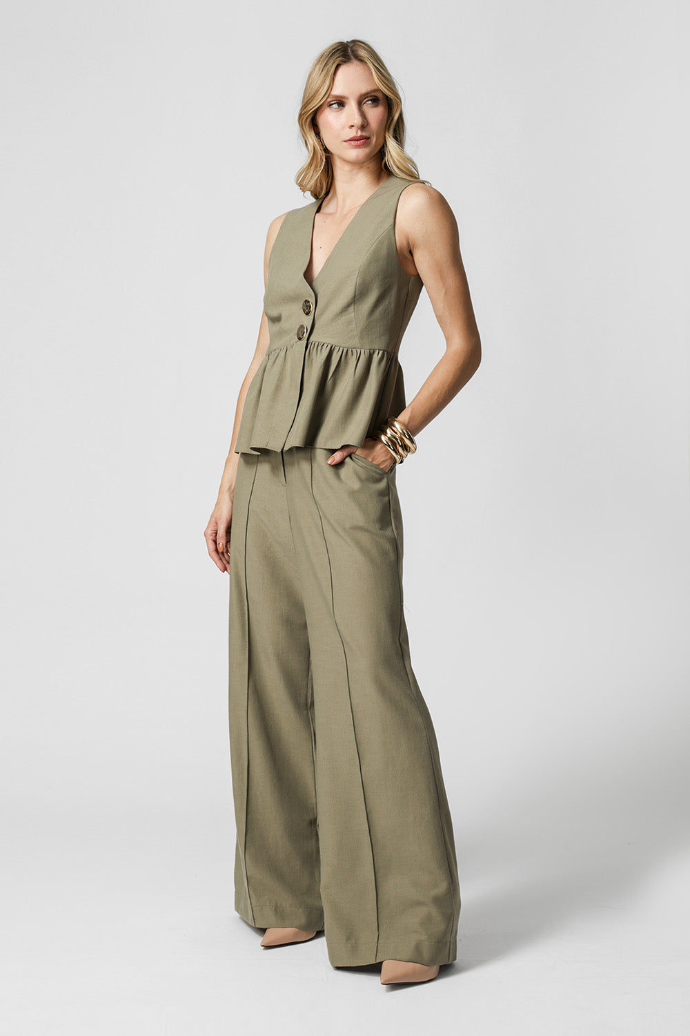 Calça Pantalona Poli Linho - MUSGO CLARO