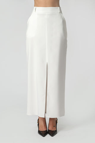 Falda midi con abertura delantera - BLANCO ROJO