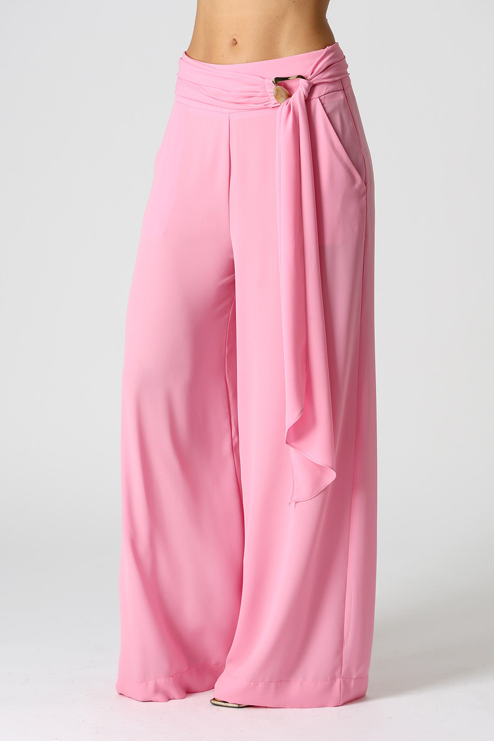 Calça Pantalona com Cinto Marmorizado - PINK CLARO