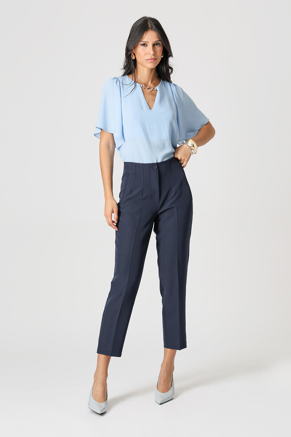 Blusa Manga Angel Com Acessório - AZUL