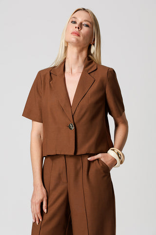 Blazer Cropped Manga Curta - CHOCOLATE