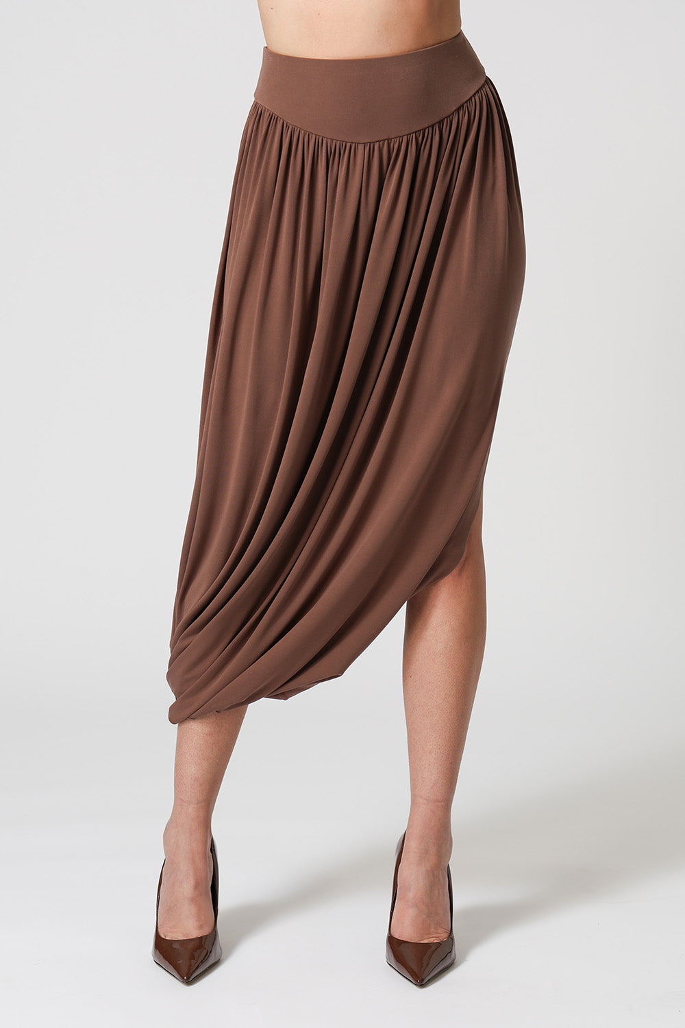 Saia Franzida Com Fenda Lateral - MARROM
