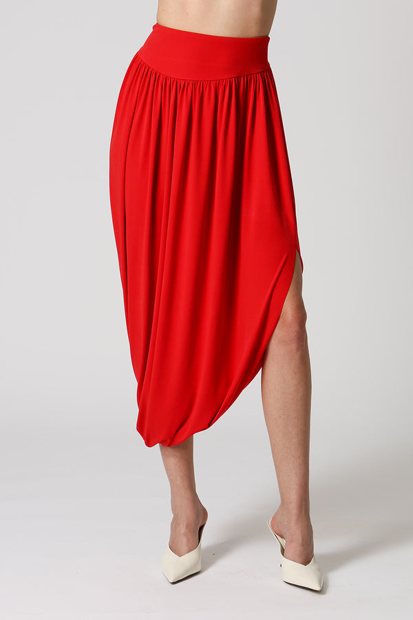 Saia Franzida Com Fenda Lateral - VERMELHO