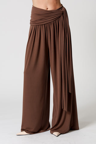 Calça Pantalona Multifuncional Com Faixa - MARROM