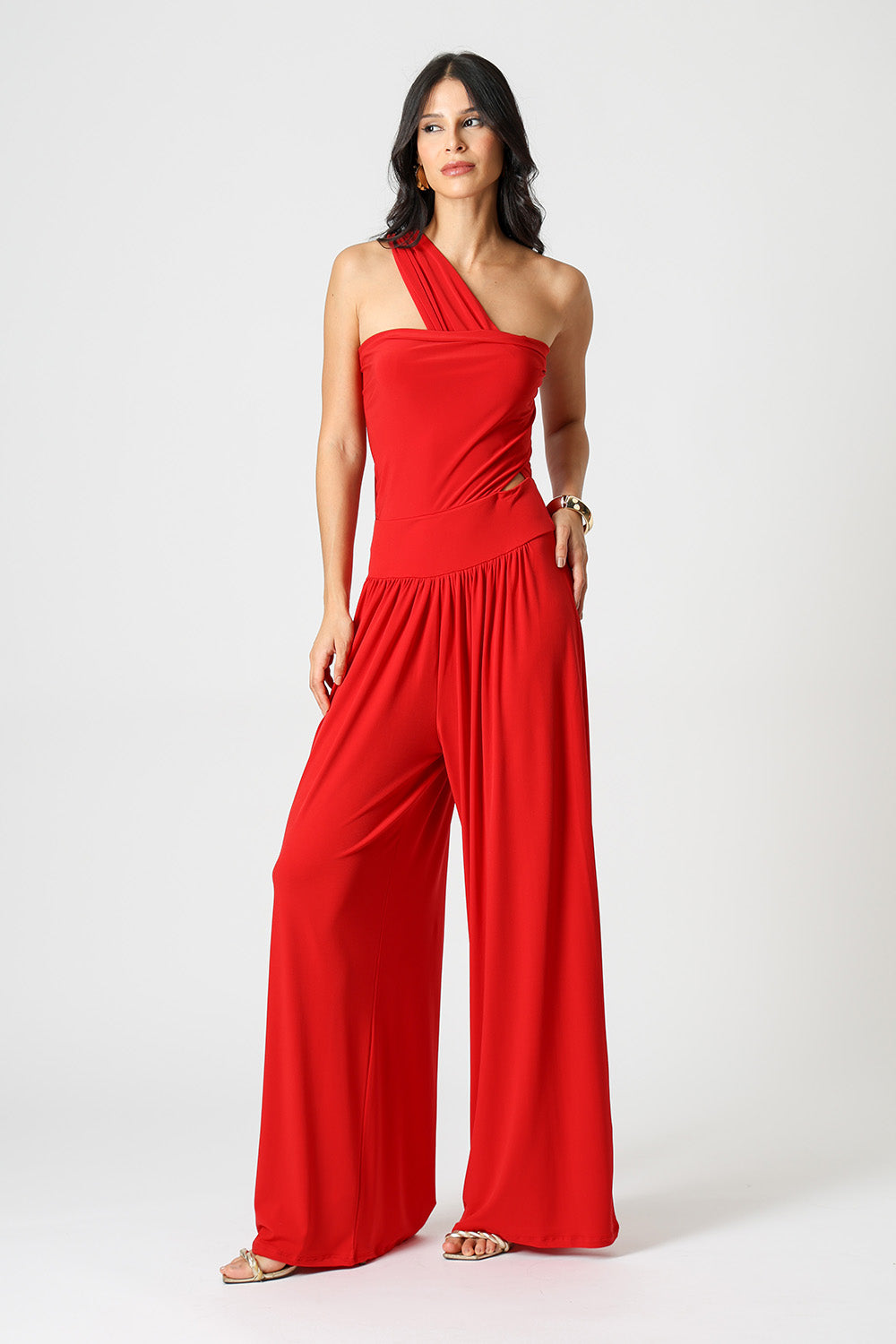 Calça Pantalona Multifuncional Com Faixa - VERMELHO