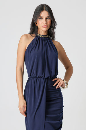 Vestido Midi Blusado Com Detalhe Torcido