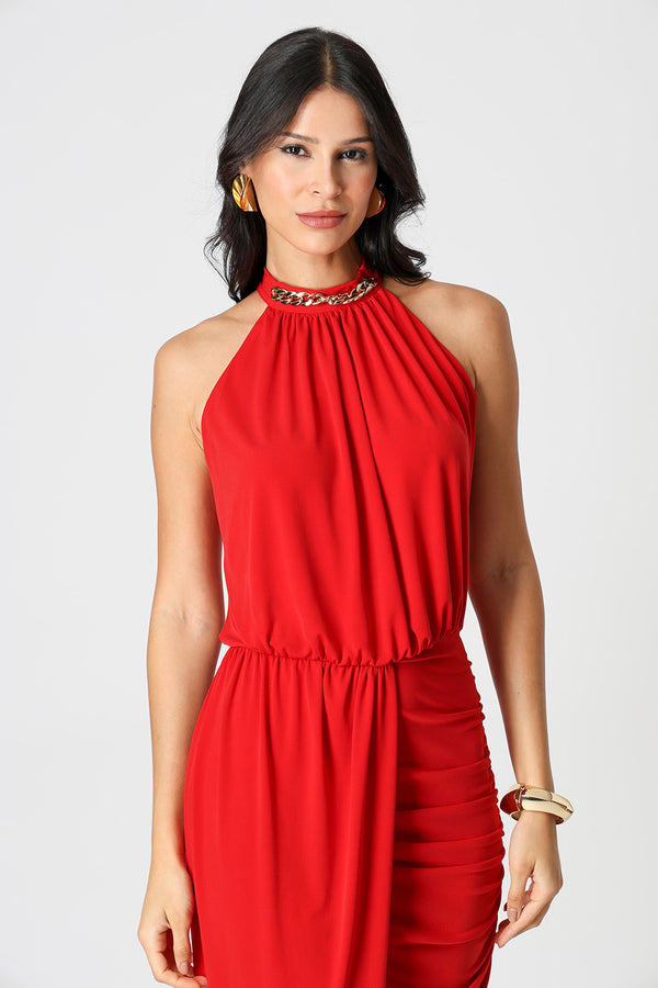 Vestido Midi Blusado Com Detalhe Torcido