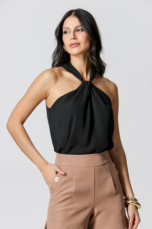Blusa con cuello cruzado - NEGRO