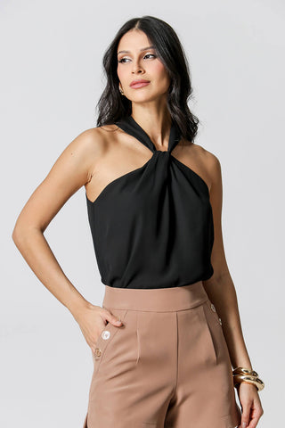 Blusa Com Gola Transpassada - PRETO