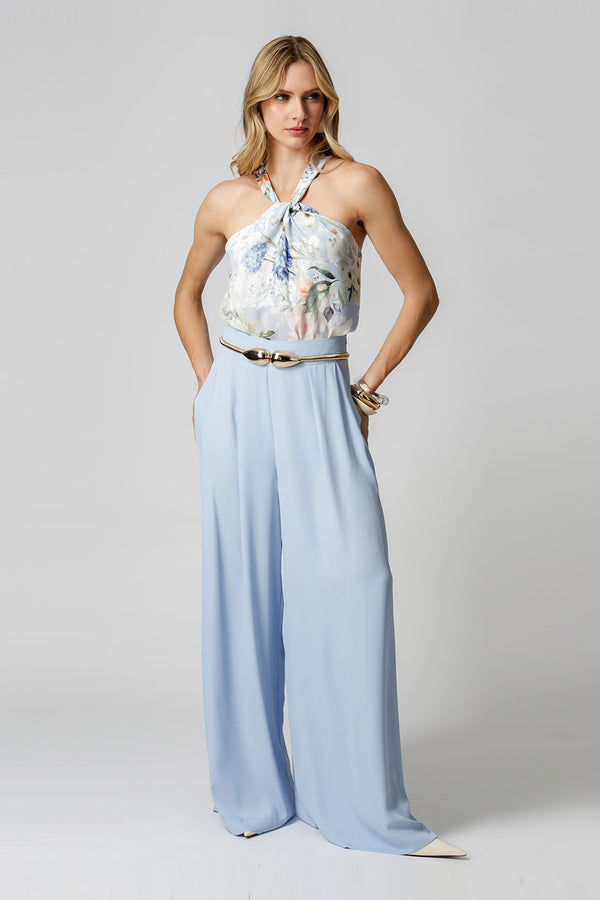 Blusa Com Torção Estampada - AZUL CLARO 1221