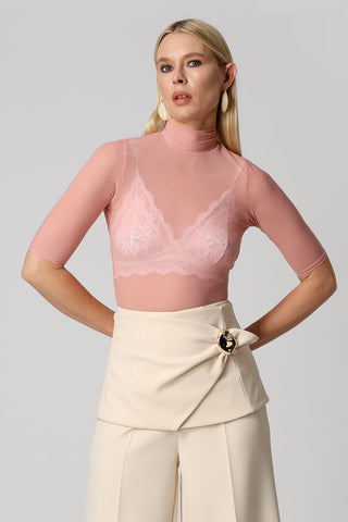 Blusa Em Tule Manga Curta - ROSE