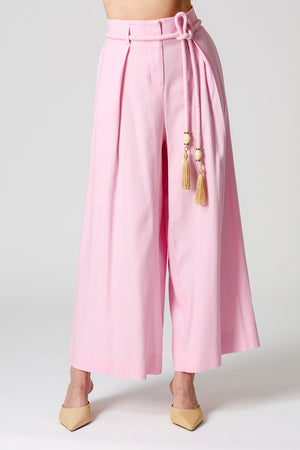 Calça Ampla Com Cinto De Cordão