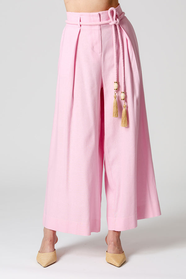 Calça Ampla Com Cinto De Cordão