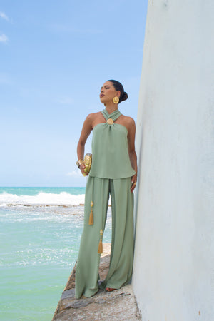 Blusa Crepe Com Fivela Marmorizada No Decote