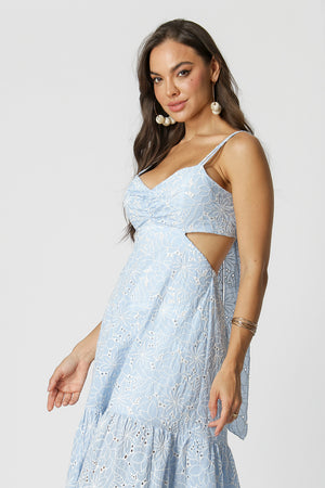 Vestido largo bordado Laise - AZUL 90156