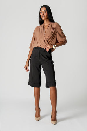 Blusa Cachequer Chiffon Plissado Com Renda