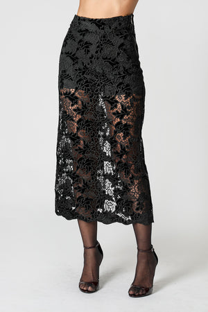 Saia Midi Reta de Renda Guippir