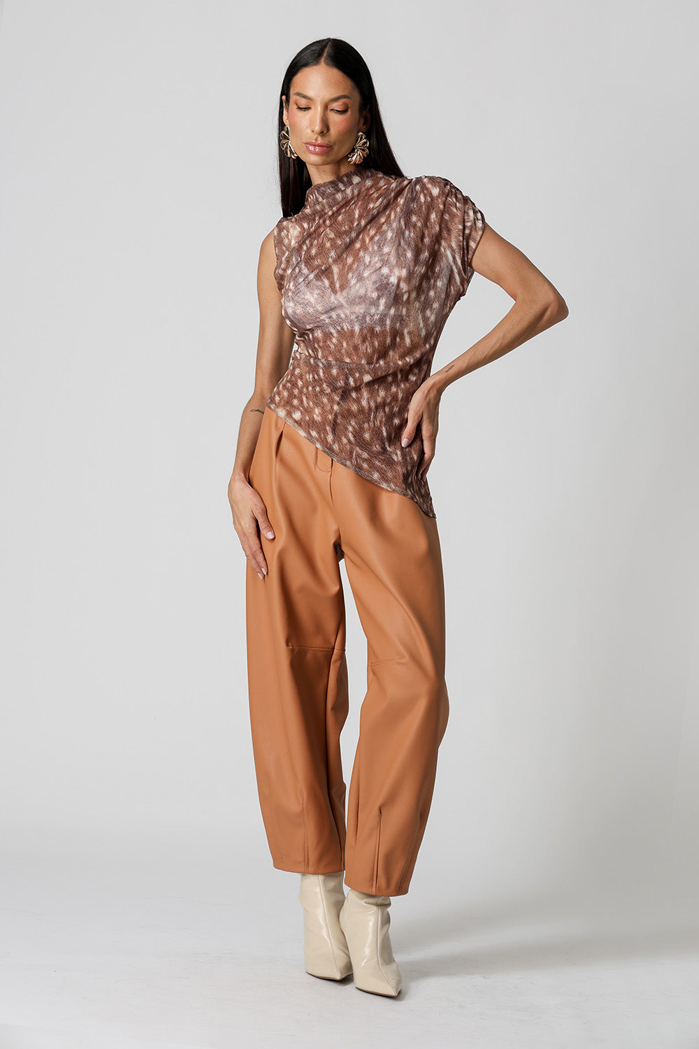 Blusa Assimétrica Em Tule Estampado