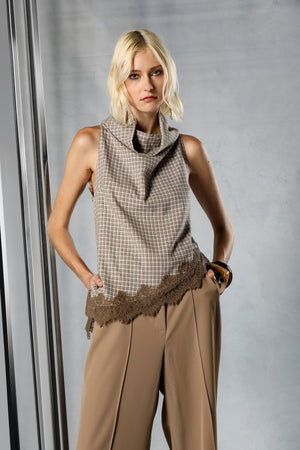Blusa Xadrez Tartan Com Gola Degagê