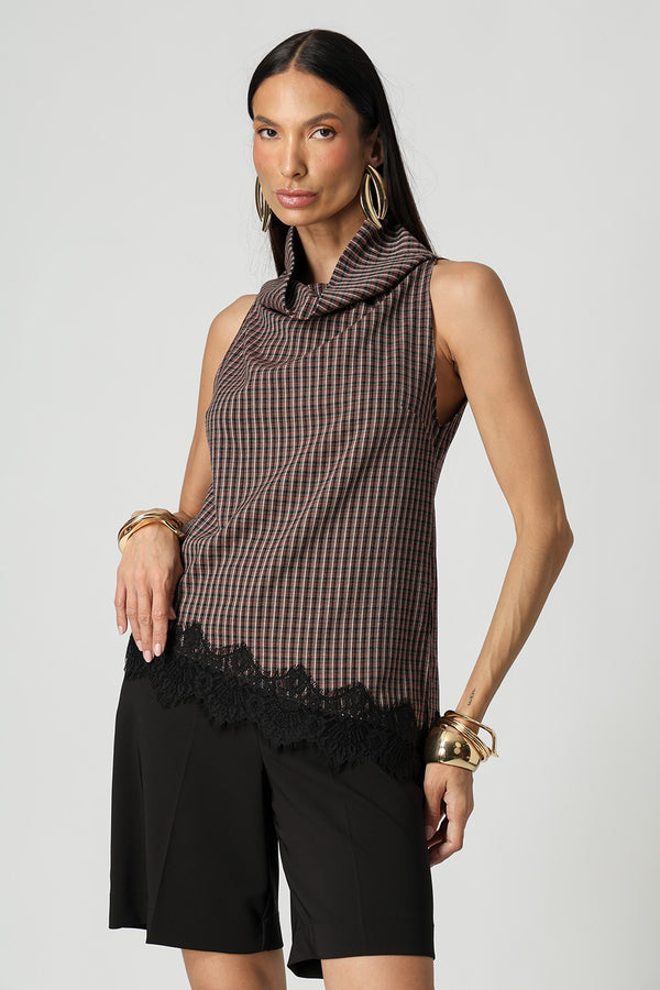 Blusa Xadrez Tartan Com Gola Degagê