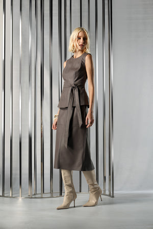 Saia Lápis Midi Em Couro Sintético Com Fenda