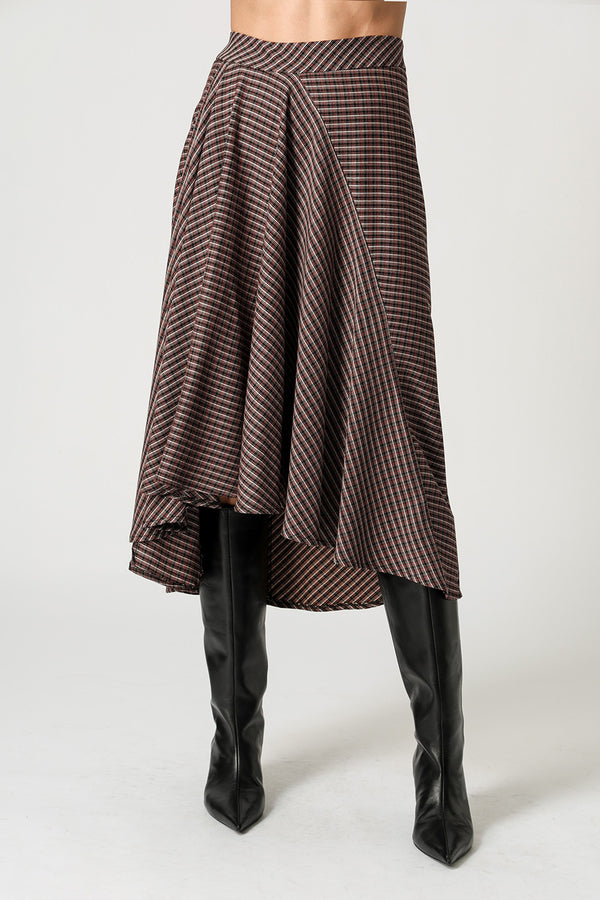 Saia Midi Tartan Com Volume Frontal