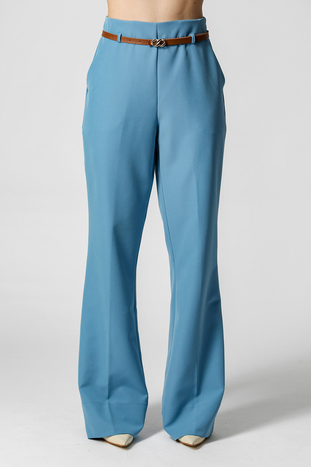 Calça Alfaiataria Reta Com Cinto - DENIM