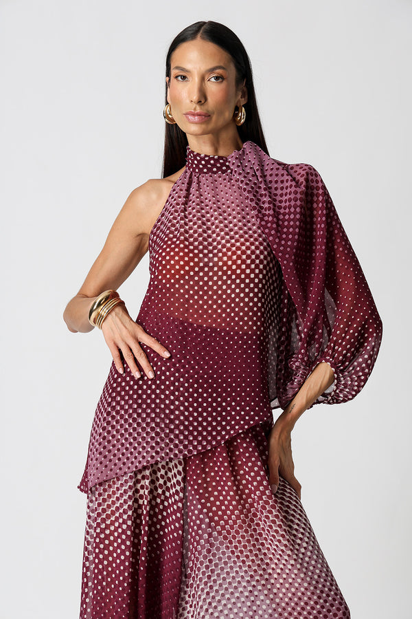Blusa Ombro Único Em Chiffon Glass