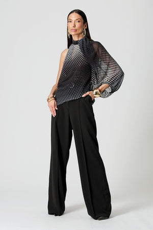 Blusa Ombro Único Em Chiffon Glass