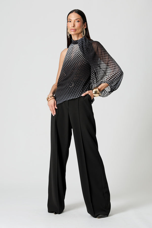 Blusa Ombro Único Em Chiffon Glass