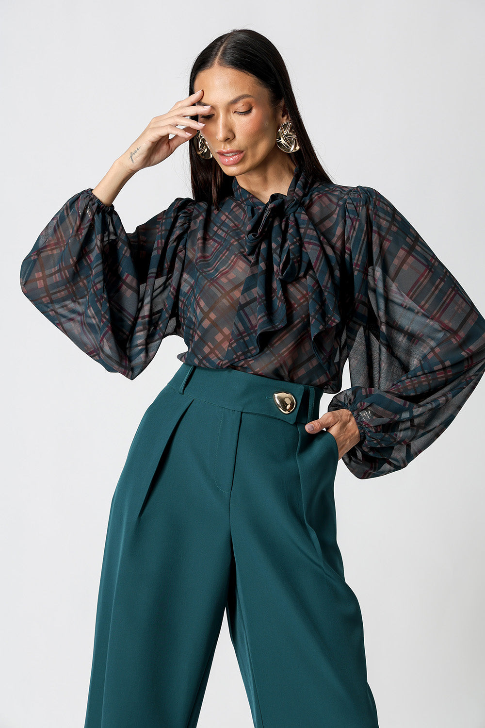 Blusa Chiffon Glass Estampada Com Faixa