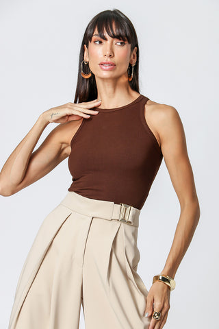 Blusa básica de canalé - CAFÉ