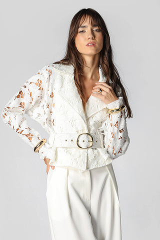 Trench Cropped de Renda - OFF WHITE