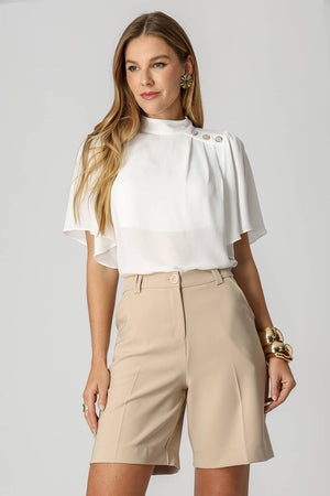 Blusa Botões Dourados e Manga Angel
