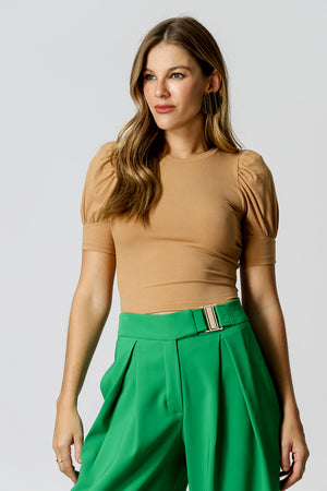 Blusa Malha Canelada Manga Bufante - CASTOR