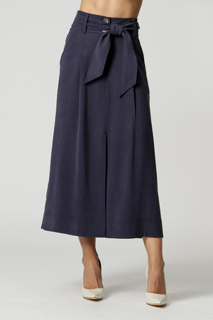 Falda midi con abertura delantera - AZUL MARINO